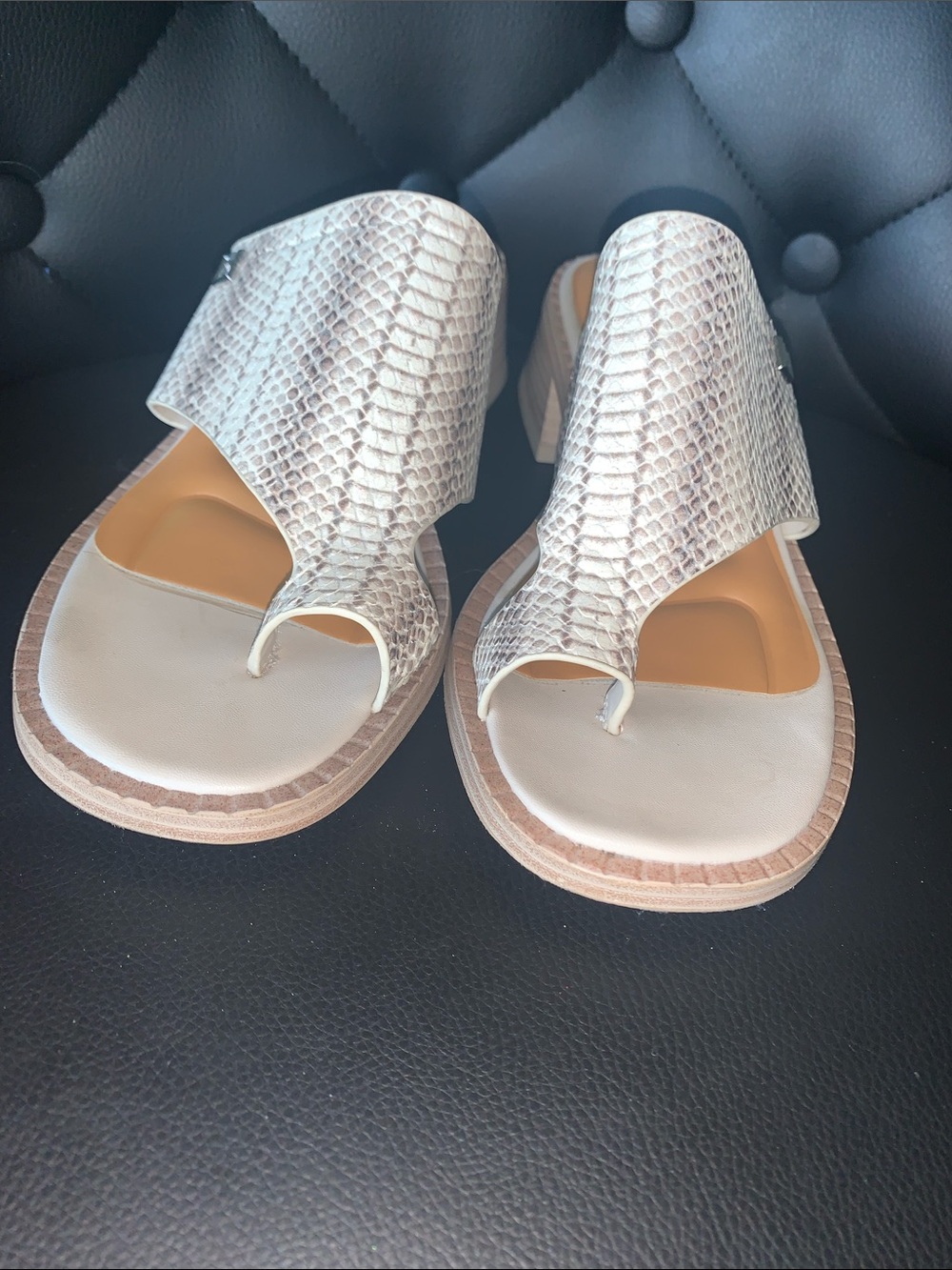 Franco Sarto Metallic Silver Snake-Print Slide Sandals - Picture 5 of 8